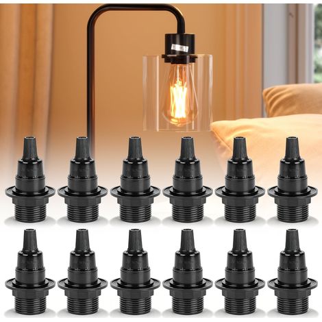 12 douilles E14, noires : douille 250 V 2 A, base en bakélite, pour lampes de table et lampadaires, éclairage à faire soi-même (1/5)