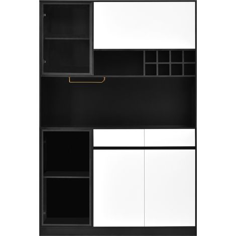 Hochschrank mit LED, Vitrine und Flaschenregal aus MDF in Schwarz und Weiß MODENUIT (1/5)