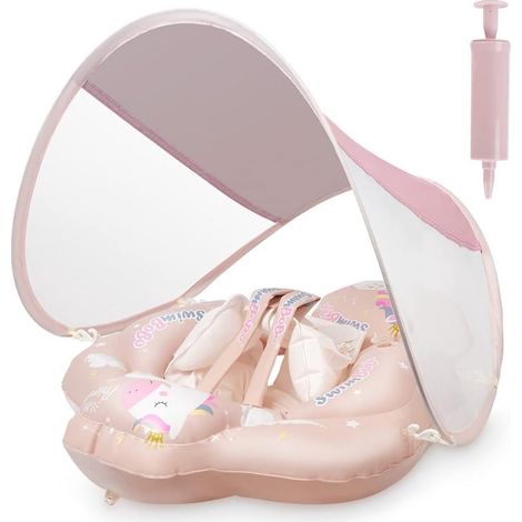Salvagente gonfiabile per neonati - Salvagente gonfiabile per bambini con cappuccio parasole rimovibile - per l'allenamento al nuoto - per bambini dai 6 ai 30 mesi (1/5)