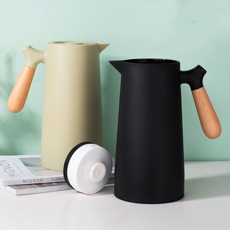 Bouilloire isotherme sous vide pour thé, eau et café, revêtement en verre multicouche, noire, 1 L, idéale pour la maison et le camping. (1/5)