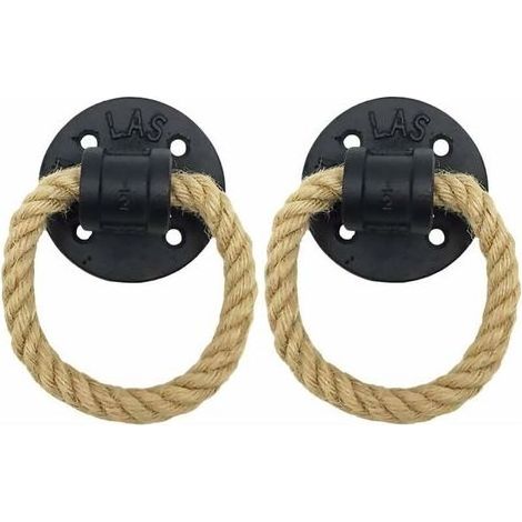 Anneau Darmoire Rétro Tire Anneau de Traction de Porte en Bois Rustique Poignée de Traction Darmoire Classique en Fer Forgé Vintage Anneau de Traction de Corde de Chanvre,(2Pcs ,le noi (1/4)