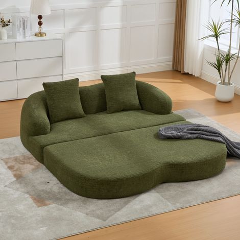 Sofá cama convertible de 2 plazas 2 en 1 en chenilla, con 2 cojines, verde OKMYHOME (1/5)