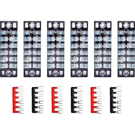 6 Pièces Bornier à Vis Double Rangée 6 Positions, Cuivre, Plastique, Avec Couvercle Transparent, Pour Industrie Et Électroménager (1/5)