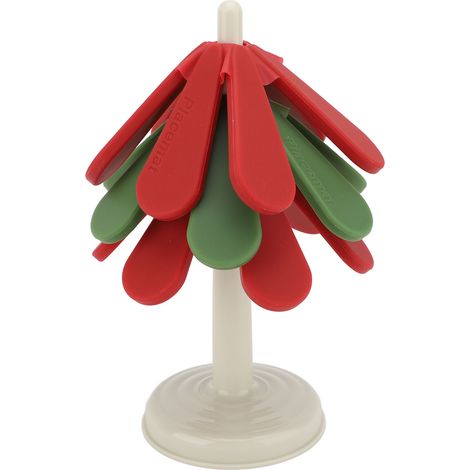 Ensemble de dessous de plat en silicone en forme d'arbre, anti-brûlure, pliables et isolants, pour plats chauds, décoration de table, base ronde rouge et verte (1/5)