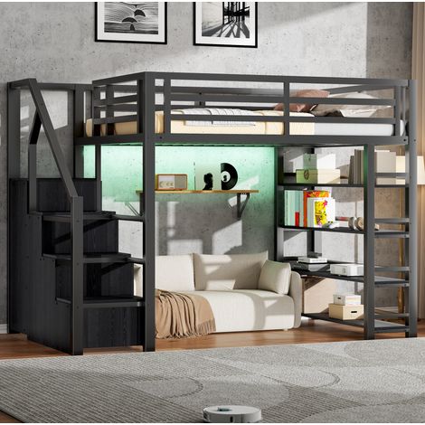letto contenitore 140x200 con armadio LED nero HAVRYA (1/5)
