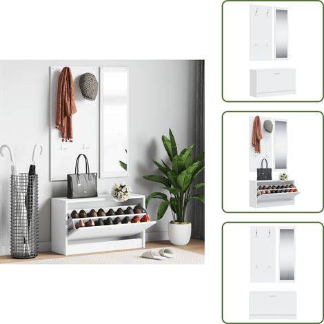 Perchero - vidaXL Set de mueble zapatero 3 en 1 madera contrachapada blanco - Almacenamiento de zapatos