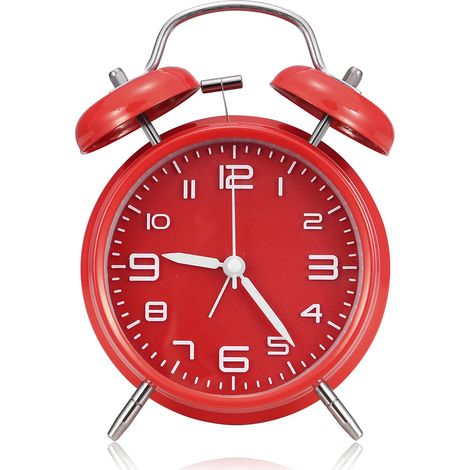 Réveil Twin Bell 4 pouces pour gros dormeur, affichage 3D des chiffres, silencieux, avec rétroéclairage rouge (1/5)