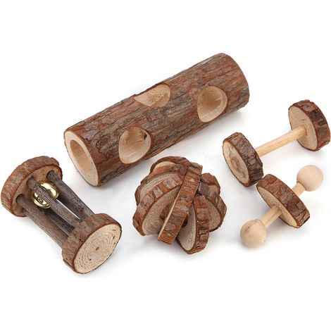 Petit Hamster en bois grignotant drôle jouet Cage ensemble de 5 pour animal de compagnie (couleur aléatoire) (1/5)
