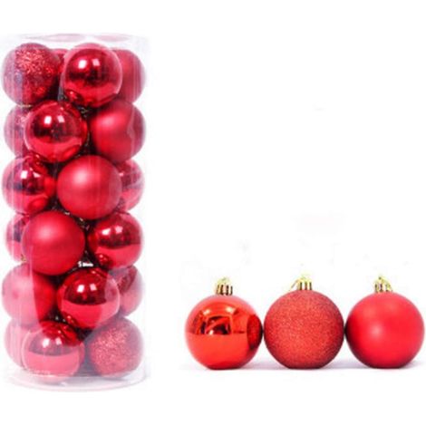 Boule De Noel - 40 mm - Incassable - Rouge - Pour Arbre De Noel - Lot De 24 (1/5)