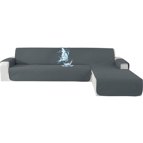 Waterproof 4-Seater Corner Sofa Cover, Reversible Left/Right Corner Sofa Cover, Non-Slip, Suitable for Dogs and Cats, Dark Grey (1/5)