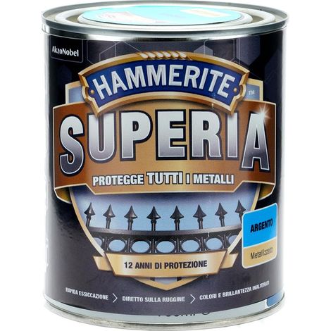Hammerite Superia smalto metallo antiruggine interno e esterno, Metallizzato Argento, 750 ml (1/2)