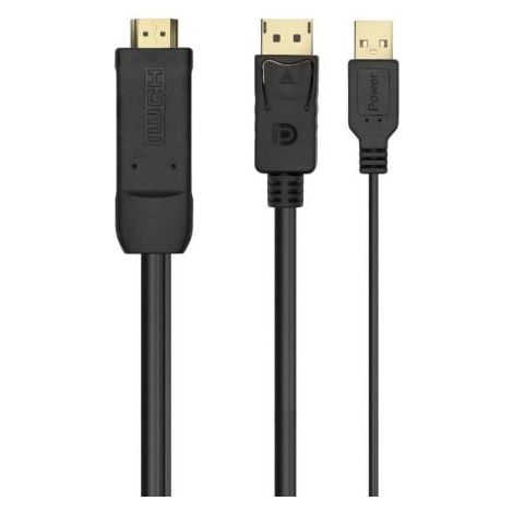 Câble de conversion aisens a122-0641/ displayport male - hdmi male - usb male/ 10cm + 1.8m/ noir