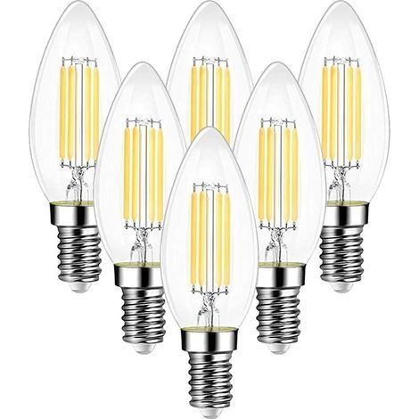 Ampoule Filament Bougie Vintage LED E14, Ampoules 6W LED Filament équivalent Incandescente 60W, E14 Ampoules Culot Vintage Blanc Chaud 2700K 600LM, Lot de 6 (1/5)
