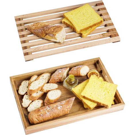 Plateau de service en bois pour pain et aliments, 24 cm x 3,5 cm, convient pour les fruits, les desserts, les en-cas et les tables de cuisine.-AquaForge (1/5)