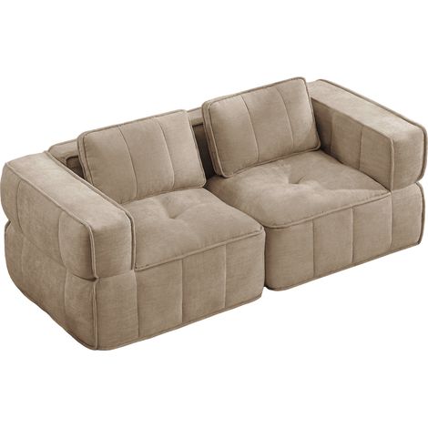Divano a 2 posti modulare senza telaio in poliestere sabbia 198 x 93 x 67 cm (1/5)