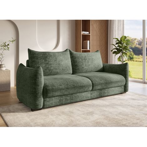 Deco In Paris – Canapé convertible 3 places en velours chiné kaki – Coffre de rangement – Design moderne et épuré – Assise confortable et spacieuse (1/5)
