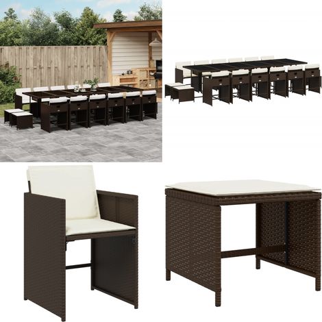 Ensemble à manger de jardin et coussins 17 pcs marron rotin - Ensemble Salon De Jardin - Meuble De Jardin - Résine Tressée - Mobilier Extérieur - Table Et Chaises - Home & Living