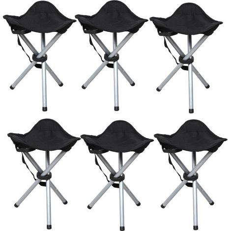 Lot de 6 Tabourets Trépied Pliants Aluminium - Noir - Livraison gratuite