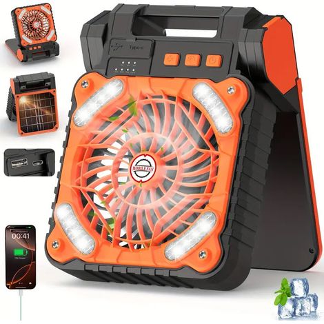 Ventilateur de Table Solaire - 20000mAh - Silencieux - 3 Vitesses - Rechargeable - Écologique - Camping Extérieur (1/5)