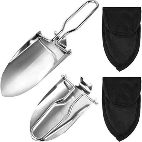 CSPARCV 22,9 x 6,3 cm 2er-Set Klappspaten, Gartengeräte, Edelstahl-Gartenspaten, Pflanzkellen mit 2 Tragetaschen, multifunktionaler Klappspaten zum Wandern (1/5)