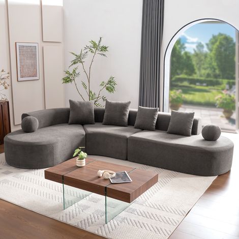 Divano angolare a L grigio in ciniglia 327 x 215 cm, senza montaggio, 5 posti (1/5)