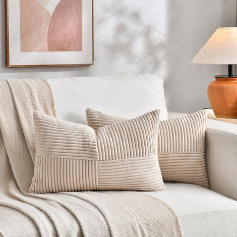 Set di 2 cuscini beige 30x50 cm, federe in velluto a coste, federa accogliente, federa moderna per divano, camera da letto, sedia, letto