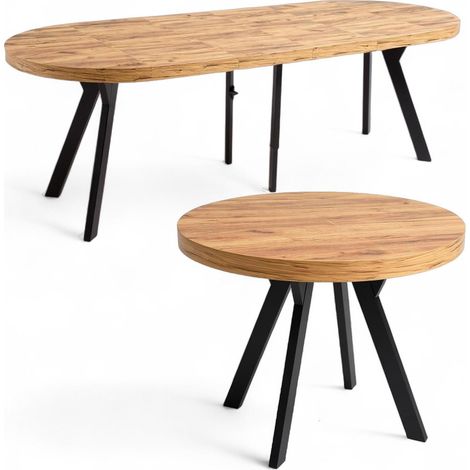 Runder Esstisch ø100 cm, ausziehbar auf 300 cm - Schwarz/Craft Eiche-Optik (1/4)