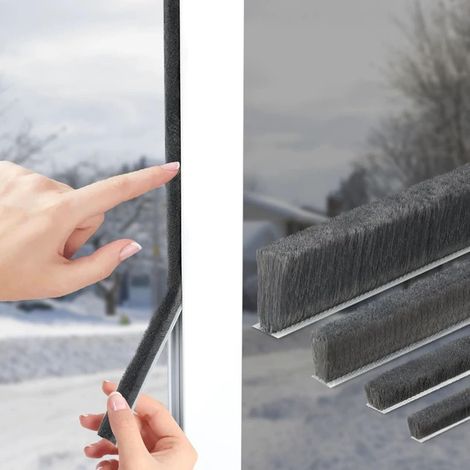 Bande d'étanchéité à brosse, 20 mètres, bande d'étanchéité à brosse pour portes et fenêtres, bande d'isolation phonique, bande coupe-vent auto-adhésive, grise, brosse de 5 mm x support de 9 mm (1/5)