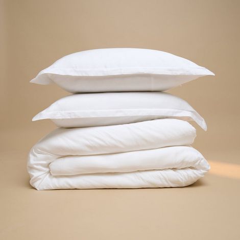 Housse de Couette en Satin 100% lyocell Lyocell Blanc, Thermorégulatrice et Respirante - PANGIVO