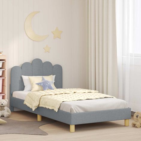 Kinderbettgestell mit Kopfteil Hellgrau 80 x 200 cm Stoff