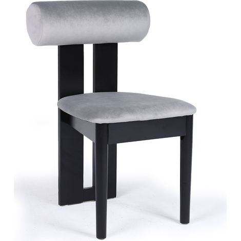 Chaise de salle à manger style intemporel Tuboli Bois Noir et Velours Gris