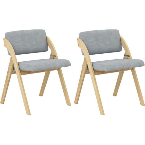 Juego de sillas de comedor plegables asiento acolchado patas de madera de caucho color gris (1/5)