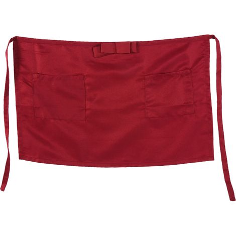 Half Size Short Waist Apron 2 Pockets Cafe Restaurant Waiter Waitress Pub Bar Burgundy