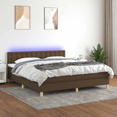Cama box spring con colchón LED tela marrón oscuro 160x200 cm (1/5)