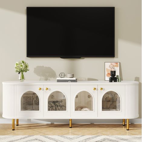 MEUBLIV TV-Möbel 170 x 55 x 35 cm Weiß/Gold – mit Glastüren, ohne Matratze (1/5)