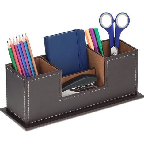 Portapenne in similpelle con 4 scomparti, organizer da scrivania, nero (1/5)
