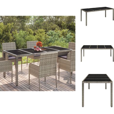 Gartentische - Living Gartentisch mit Glasplatte Grau 190x90x75 cm Poly Rattan (1/5)