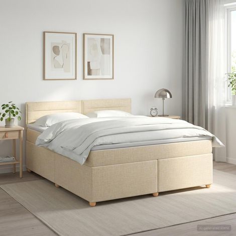 vidaXL Lit boxspring avec matelas Crème 180 x 200 cm Tissu (1/5)