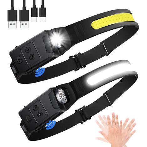 Lampe Frontale Rechargeable, Super Lumineux 230° Grand Angle Lampe Frontale Led Ultra Puissante, Torche Frontale Étanche avec 6 Modes d’Éclairage & Détecteur de Mouvement Pour Camping, Pêche, Jogging