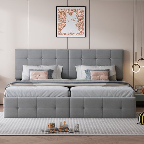 Cama baúl adulto de 180x200 cm con espacio de almacenamiento, de terciopelo, sin colchón, gris (1/5)