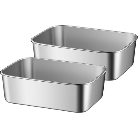 2 Boîte de conservation, Acier inoxydable, Rectangulaire, Empilable, Compatible congélateur micro-ondes lave-vaisselle, Cuisine (1/5)