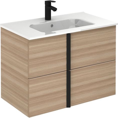 Caisson New Anco 2 tiroirs NOYER SABLE POIGNEES 800MM NOIRES MAT