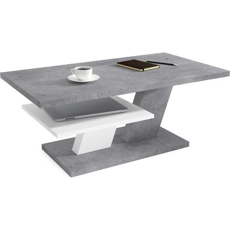 Dusine – Table basse béton 110 cm – Étagère blanche – Design moderne – Dimensions 110x60x45 cm – Facile à nettoyer et à monter (1/3)