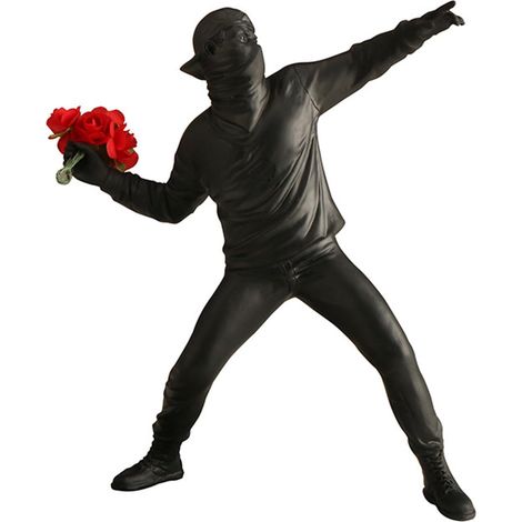 Banksy Figurine sculpture le lanceur de fleurs, statuette décorative street art, pour la maison, le bureau, le salon, la collection d'art (noir) (1/5)