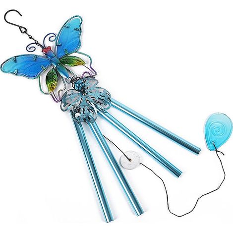 Carillon à vent papillon en métal et verre peint, tubes en aluminium, décoration maison et jardin (1/5)