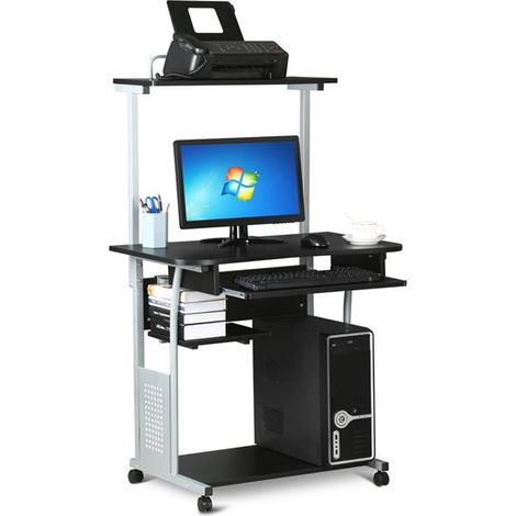 Homevive Mesa de Ordenador con Ruedas Escritorio de la Computadora Escritorio para Oficina con Bandeja de Teclado 80x50x132 cm Negro (1/5)