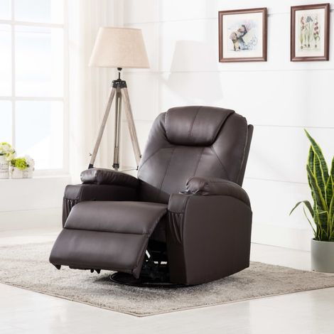 Fauteuil à bascule de massage, Rocking chair, Chaise Longue Relax Marron Similicuir FNNF389036 (1/5)