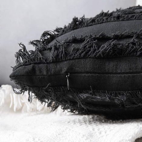 Ensemble de 2 housses de coussin décoratives pour canapé, à pompons, avec franges. (1/4)