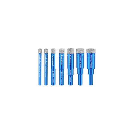 Brocas soldadas para taladrar en seco para azulejos de 5/6/8/10/12/16 mm, vástago hexagonal, para taladrar en seco granito, azulejos cerámicos, mármol, vidrio cerámico, juego de 7 (azul, 5-16 mm) - Cr