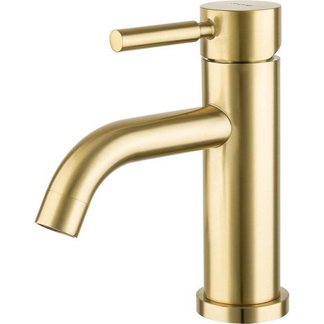 Mitigeur de Lavabo Doré, Robinet de Lavabo Réglable Chaud et Froid, Or Brossé (1/5)